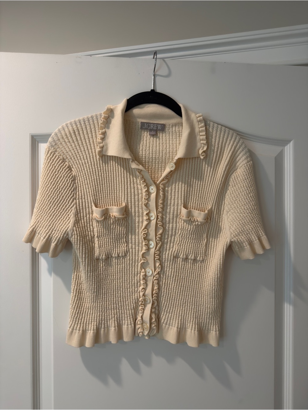 J.Crew Pointelle Ruffled Cardigan - Picture 2 of 4